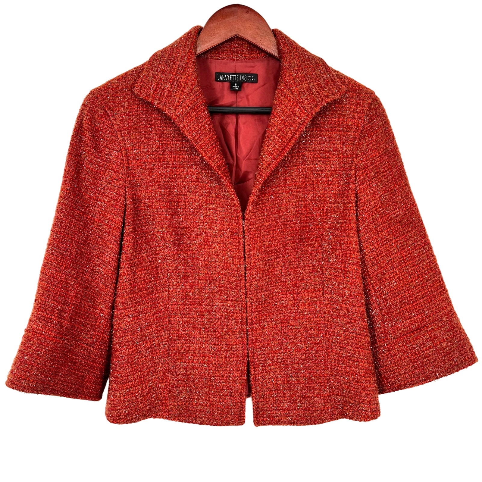 Lafayette 148 Womens 6 Wool Blend Super Sparkly Burnt Orange Blazer Jacket Top